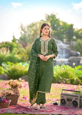 Mukesh Dilbara Premium Simmer Roman Kurti Set with Quarding Embroidery, Fancy Lace Pant And Pure Viscose Jacquard Dupatta Wholesale kurtis catalogs