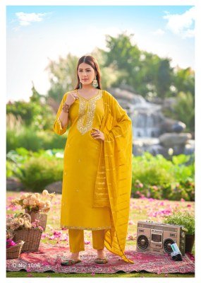Mukesh Dilbara Premium Simmer Roman Kurti Set with Quarding Embroidery, Fancy Lace Pant And Pure Viscose Jacquard Dupatta Wholesale kurtis catalogs