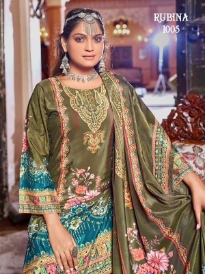 Mukesh Rubina Sharara Pakistani Suit Pure Crepe Silk Top with Original Mirror Work And Dupatta Ethnic Wholesale pakistani suit catalogs