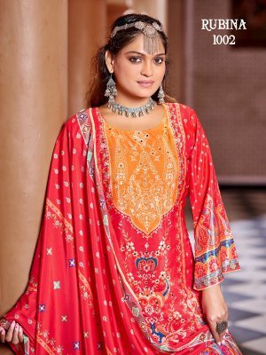 Mukesh Rubina Sharara Pakistani Suit Pure Crepe Silk Top with Original Mirror Work And Dupatta Ethnic Wholesale pakistani suit catalogs
