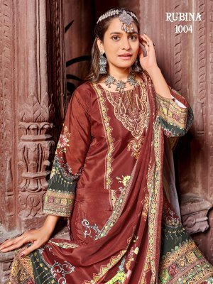 Mukesh Rubina Sharara Pakistani Suit Pure Crepe Silk Top with Original Mirror Work And Dupatta Ethnic Wholesale pakistani suit catalogs