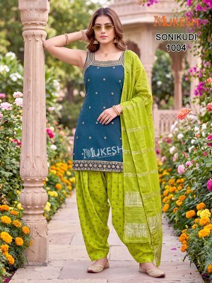 Mukesh SONIKUDI  Vertican Embroidery Kurti Patiyala Set readymade suit catalogs