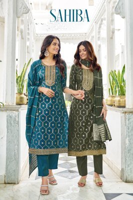 Mukesh Saheba Kurti Set with Embroidered And Foil Print Viscose Simmer Roman Top  Matching Bottom And Pure Viscose Chanderi Jaquard Dupatta Wholesale kurtis catalogs