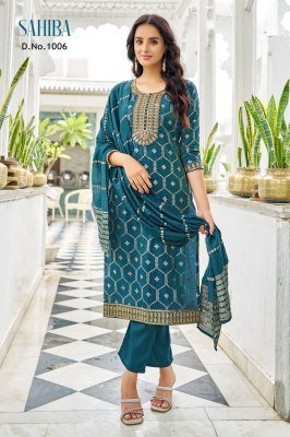 Mukesh Saheba Kurti Set with Embroidered And Foil Print Viscose Simmer Roman Top  Matching Bottom And Pure Viscose Chanderi Jaquard Dupatta Wholesale kurtis catalogs