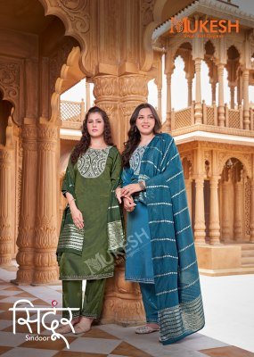  Mukesh Sindoor Handcrafted Kurti Set Beads Embroidery  Malai Crape Inner Pant And Jacquard Chanderi Dupatta Wholesale Amavi