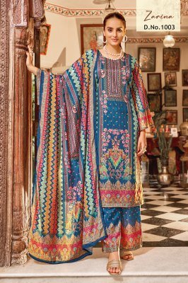 Mukesh Zarina Pure Crape Silk Digital Print Suit Set with Mirror Work Top  Palazzo And Dupatta Wholesale kurtis catalogs