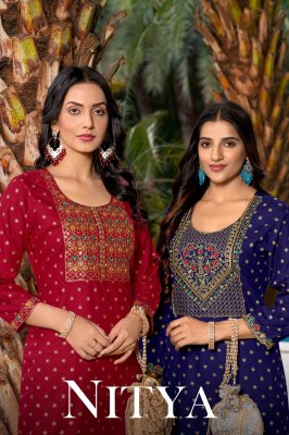 Mukesh by Nitya reyon gold printed embroidered work kurti catalogue at low rate Amavi