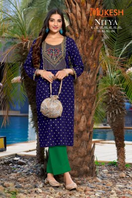 Mukesh by Nitya reyon gold printed embroidered work kurti catalogue at low rate kurtis catalogs