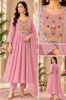 Mul Chanderi 3-Piece A-Line Ghera Palazzo Suit with Embroidery and Hand Work wholesale catalogs