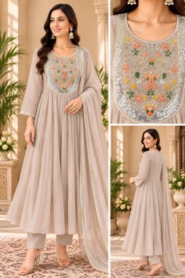 Mul Chanderi 3-Piece A-Line Ghera Palazzo Suit with Embroidery and Hand Work Fancy Palazzo suit catalogue