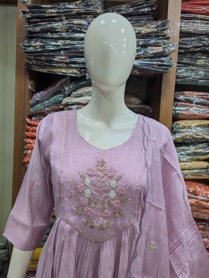 Mul Chanderi 3-Piece Handwork Suit Set with Semi Palazzo and Dupatta Size wise Combo Set