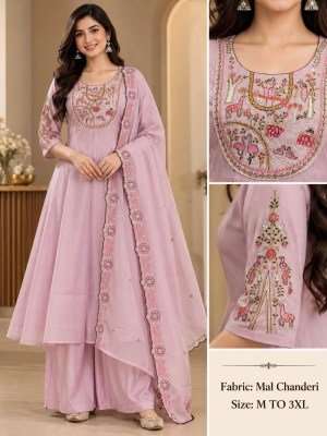 Mul Chanderi 3-Piece Palazzo Pair Set Size wise Combo Set