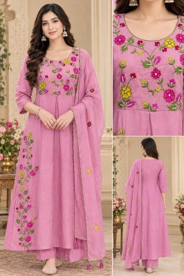 Mul Chanderi Kurti Palazzo Dupatta Set with Embroidery & and Latkans Size wise Combo Set
