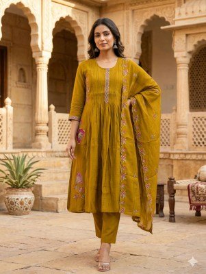Mul Chanderi Silk 3-Piece Set with Embroidery Work for Women wholesale catalogs