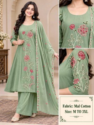 Mul Cotton 3-Piece Plaza Pair Set for Women Size wise Combo Set