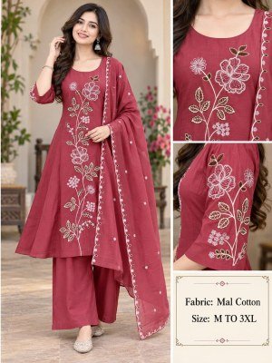 Mul Cotton 3-Piece Plaza Pair Set for Women Size wise Combo Set