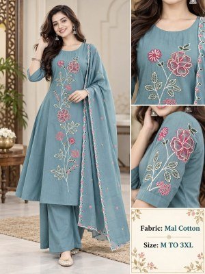 Mul Cotton 3-Piece Plaza Pair Set for Women Size wise Combo Set
