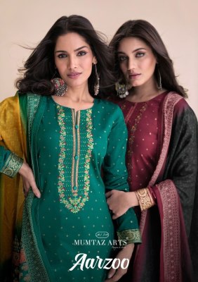 Mumtaz Arts by Aarzoo pure jam satin foil print embroidered salwar kameez catalogue at low rate Mumtaz Arts 
