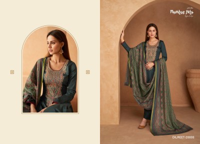 Mumtaz arts present Dilreet pure jam satin embroidered unstitched dress material catalogue at low rate salwar kameez catalogs