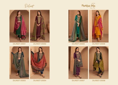 Mumtaz arts present Dilreet pure jam satin embroidered unstitched dress material catalogue at low rate salwar kameez catalogs