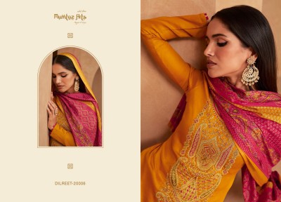 Mumtaz arts present Dilreet pure jam satin embroidered unstitched dress material catalogue at low rate salwar kameez catalogs