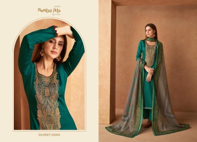 Mumtaz arts present Dilreet pure jam satin embroidered unstitched dress material catalogue at low rate salwar kameez catalogs