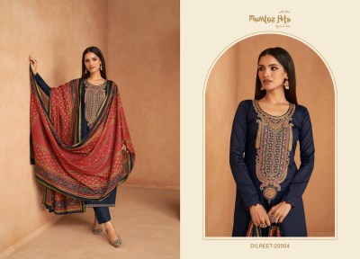 Mumtaz arts present Dilreet pure jam satin embroidered unstitched dress material catalogue at low rate salwar kameez catalogs