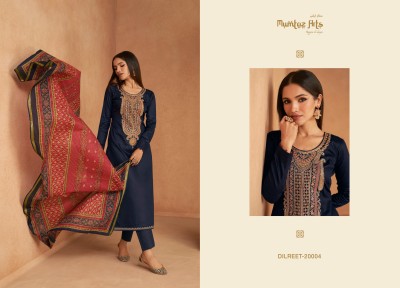 Mumtaz arts present Dilreet pure jam satin embroidered unstitched dress material catalogue at low rate salwar kameez catalogs