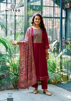 Muskaan by Mittoo Modal Silk plain top bottom with printed dupatta catalogue readymade suit catalogs
