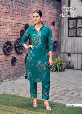 Mystic 9 Aarushi Vol  1 Roman Glass Foil Discharge Print Co Ord Set co ord set catalogs