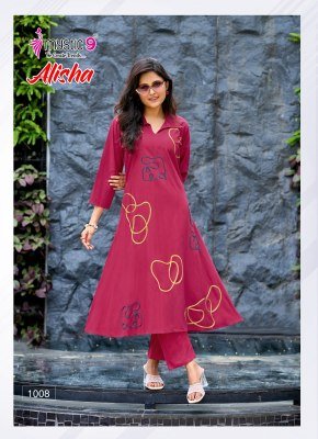 Mystic 9 Alisha Vol 1 Premium Heavy Rayon Slub A Line Co Ord Set with Front Pocket And Collar Detailing Wholesale co ord set catalogs