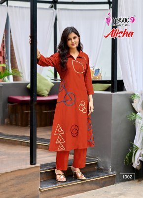 Mystic 9 Alisha Vol 1 Premium Heavy Rayon Slub A Line Co Ord Set with Front Pocket And Collar Detailing Wholesale co ord set catalogs