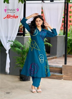 Mystic 9 Alisha Vol 1 Premium Heavy Rayon Slub A Line Co Ord Set with Front Pocket And Collar Detailing Wholesale co ord set catalogs