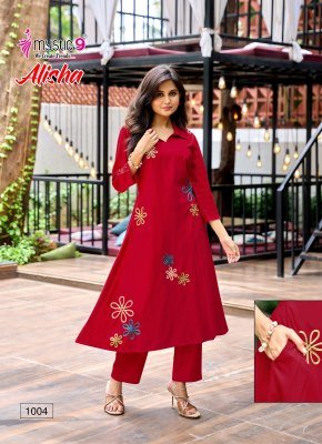 Mystic 9 Alisha Vol 1 Premium Heavy Rayon Slub A Line Co Ord Set with Front Pocket And Collar Detailing Wholesale co ord set catalogs
