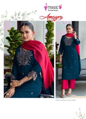 Mystic 9 Amayra Vol 1 Roman Silk Straight Kurti Set with Chanderi Zari Dupatta  M   3XL  readymade suit catalogs