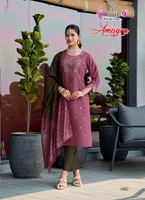 Mystic 9 Amayra Vol 1 Roman Silk Straight Kurti Set with Chanderi Zari Dupatta  M   3XL  readymade suit catalogs