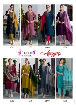 Mystic 9 Amayra Vol 1 Roman Silk Straight Kurti Set with Chanderi Zari Dupatta  M   3XL  readymade suit catalogs