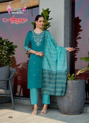 Mystic 9 Amayra Vol 1 Roman Silk Straight Kurti Set with Chanderi Zari Dupatta  M   3XL  readymade suit catalogs