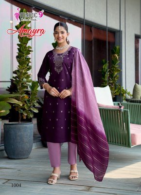Mystic 9 Amayra Vol 1 Roman Silk Straight Kurti Set with Chanderi Zari Dupatta  M   3XL  readymade suit catalogs