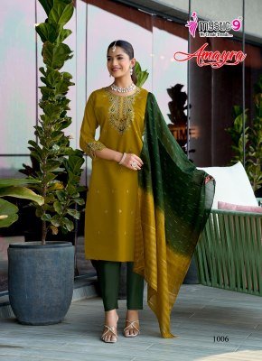 Mystic 9 Amayra Vol 1 Roman Silk Straight Kurti Set with Chanderi Zari Dupatta  M   3XL  readymade suit catalogs