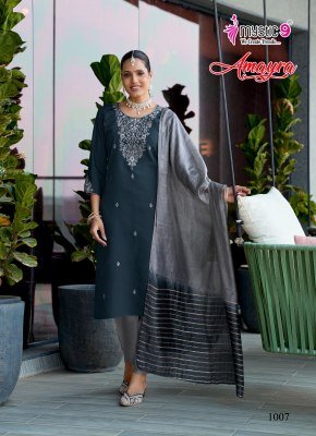 Mystic 9 Amayra Vol 1 Roman Silk Straight Kurti Set with Chanderi Zari Dupatta  M   3XL  readymade suit catalogs
