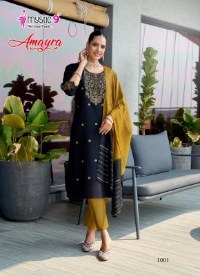 Mystic 9 Amayra Vol 1 Roman Silk Straight Kurti Set with Chanderi Zari Dupatta  M   3XL  readymade suit catalogs