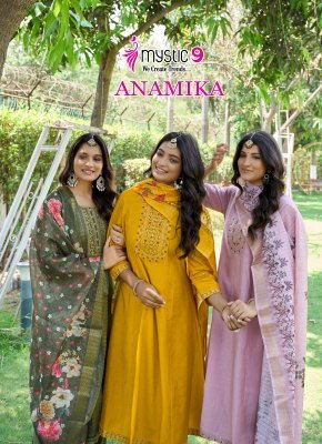  Mystic 9 Anamika Vol 1     Premium Vertican Shimmer A Line Kurti with Embroidered Neck Sleeves And Daman Pocket Style And Wholesale kurtis catalogs