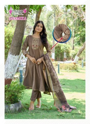  Mystic 9 Anamika Vol 1     Premium Vertican Shimmer A Line Kurti with Embroidered Neck Sleeves And Daman Pocket Style And Wholesale kurtis catalogs