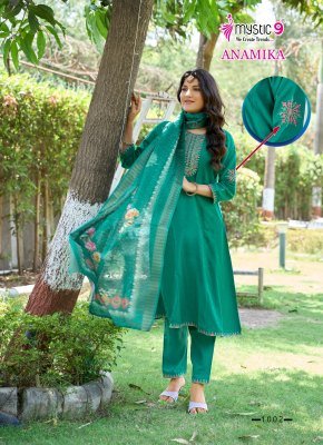  Mystic 9 Anamika Vol 1     Premium Vertican Shimmer A Line Kurti with Embroidered Neck Sleeves And Daman Pocket Style And Wholesale kurtis catalogs