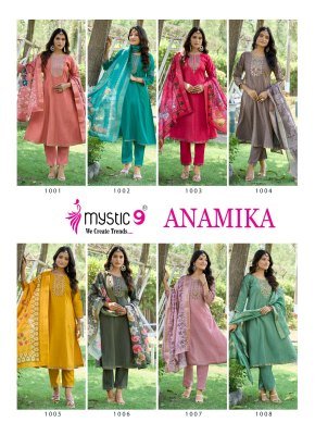  Mystic 9 Anamika Vol 1     Premium Vertican Shimmer A Line Kurti with Embroidered Neck Sleeves And Daman Pocket Style And Wholesale kurtis catalogs