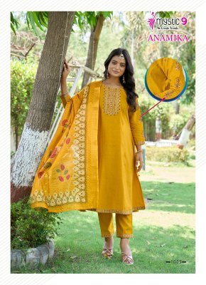  Mystic 9 Anamika Vol 1     Premium Vertican Shimmer A Line Kurti with Embroidered Neck Sleeves And Daman Pocket Style And Wholesale kurtis catalogs