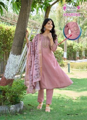  Mystic 9 Anamika Vol 1     Premium Vertican Shimmer A Line Kurti with Embroidered Neck Sleeves And Daman Pocket Style And Wholesale kurtis catalogs