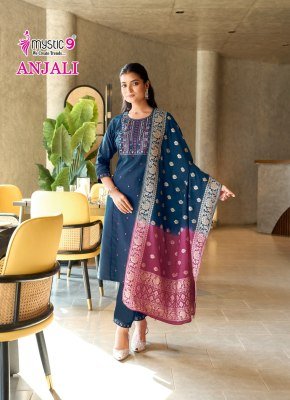 Mystic 9 Anjali Vol 1 Gadhval Dobby Kurti Set with Chanderi Jacquard Dupatta readymade suit catalogs