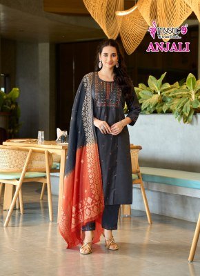 Mystic 9 Anjali Vol 1 Gadhval Dobby Kurti Set with Chanderi Jacquard Dupatta readymade suit catalogs